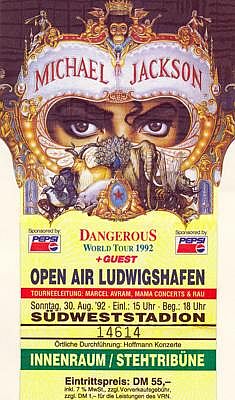 Eintrittskarte zu Michael Jackson Dangerous-Tour 1992